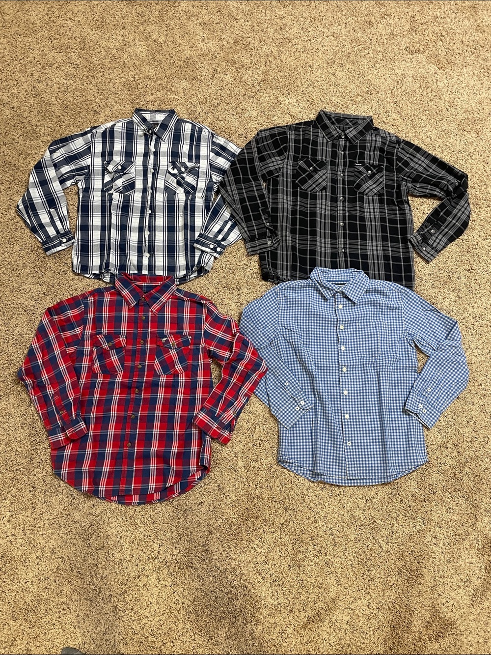 Cherokee Boys Plaid Button-Down Shirt Lot - Red, Blue, Black, White